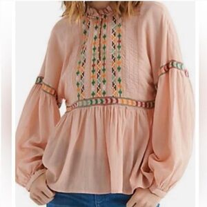 Lucky Brand Blush Embroidered Boho Tunic